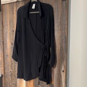 Black Wrap-Style Long Sleeve Top
